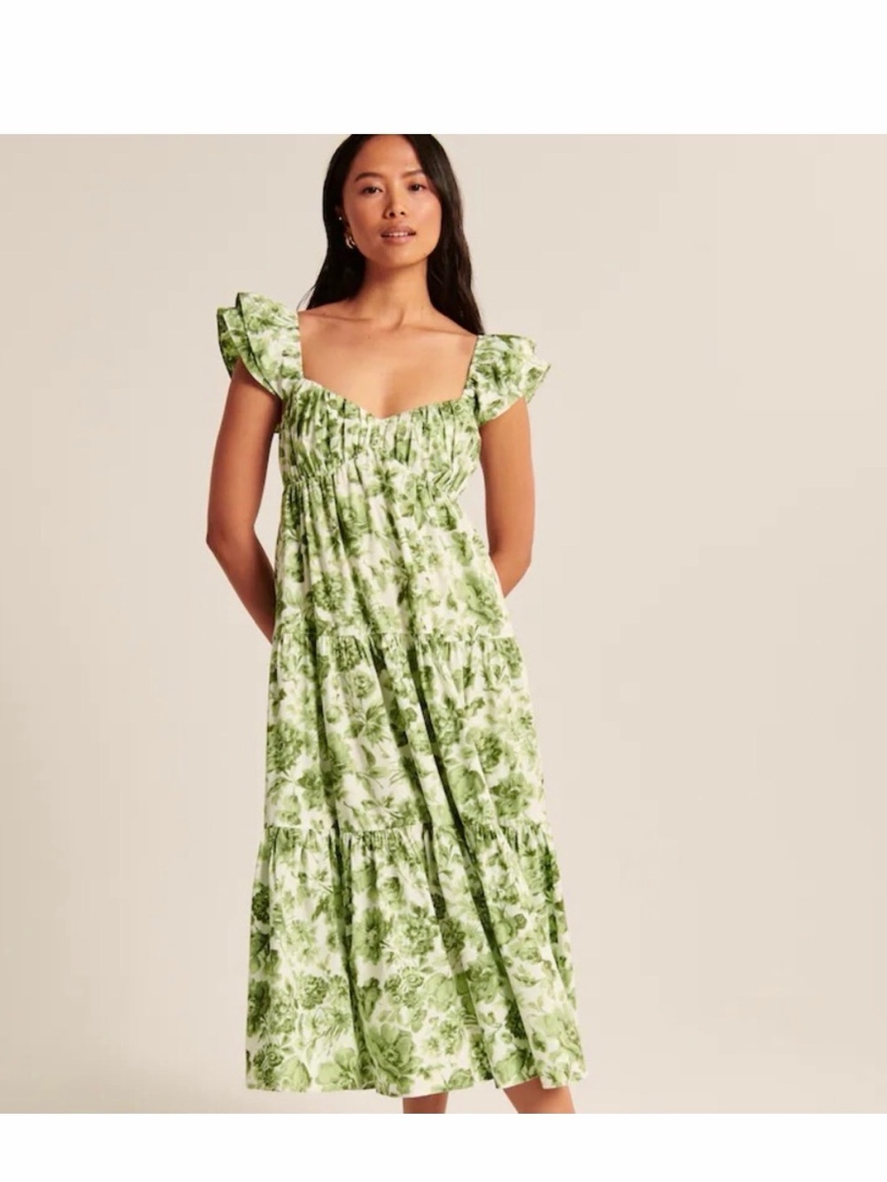 Abercrombie & Fitch Green and White Floral Midi Dress